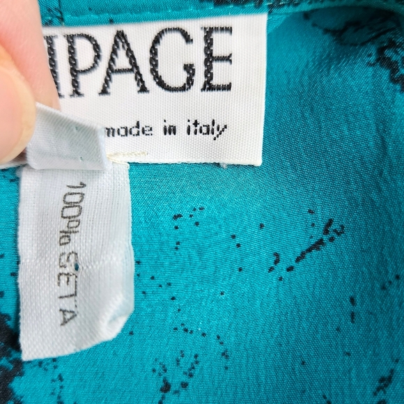 Equipage floral blue-green & black silk midi dress faux wrap drop sleeve size 12 - Picture 10 of 14